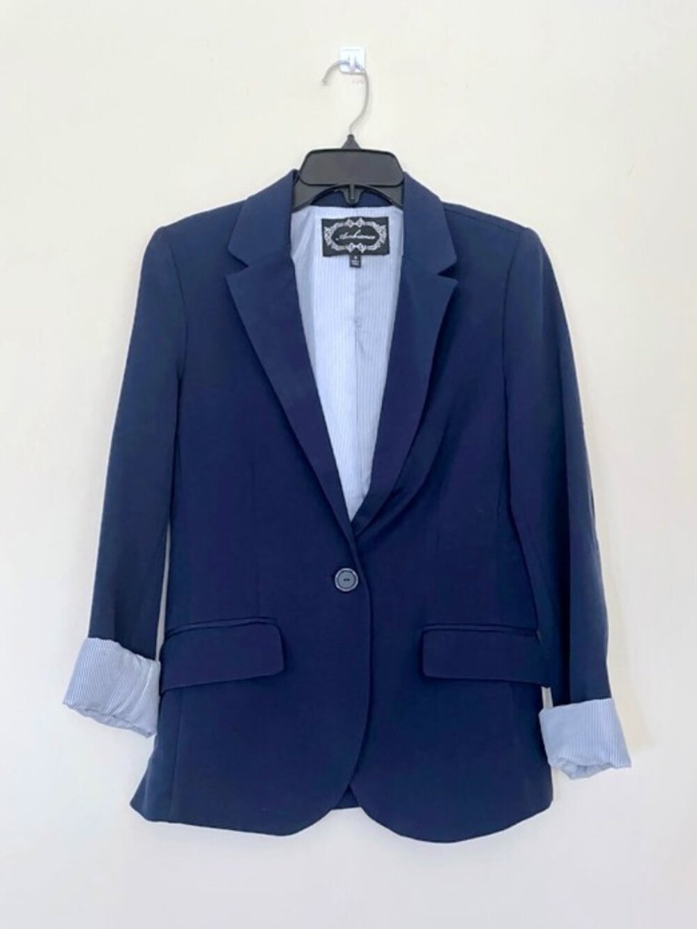 Ambiance Elegant Navy Blue Blazer With Roll up Sleeves